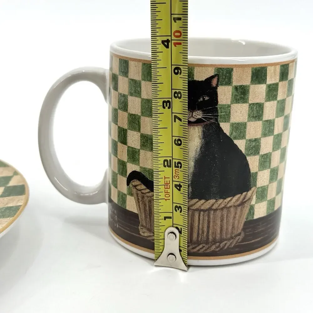 VTG 2004 Country Kitties Set/2 Coffee Mug Dessert Plate Black Cat DC Brown Co.